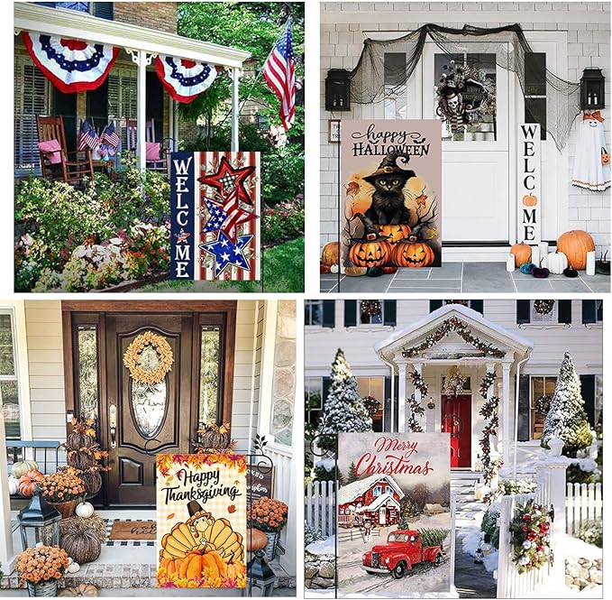 Seasonal Garden Flag Set of 12 Double Sided 12x18 Inch, Holiday Mothers Day 4th of July Garden Flag for Outside, Small Yard Flags for the Entire Year, with Free Anti-Wind Clip and Stopper