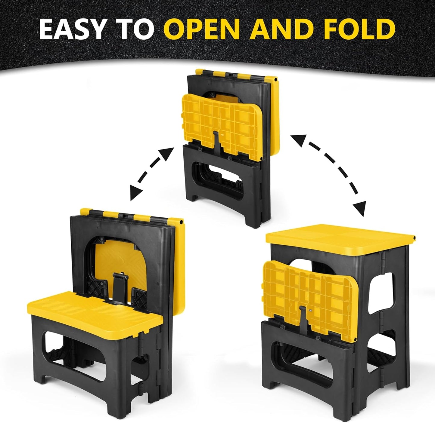 Folding 2-Step Stool, Non-Slip Portable Footstool 8" & 17" Dual Heights, Holds 250 lbs, Portable Footstool for Kitchen Home Toilet Bedroom Office Bathroom RV(Yellow)