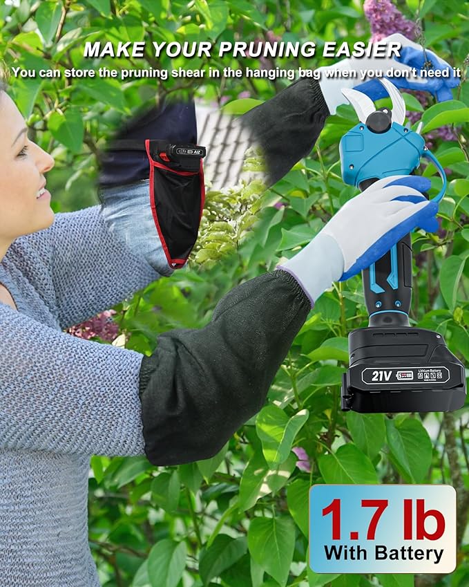 21V Cordless Electric Pruning Shears, Adjustable Cutting Diameter 0.8-1.2 IN Cordless Electric Branch Trimmer, Portable Pruning Shears for Garden with LCD Display and SK5 Blades(Two Battery)