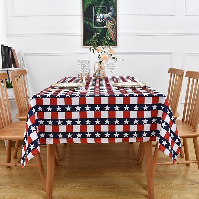 American Gingham Buffalo Tablecloth Fabric - Oblong 58x144 Inch Water Proof Patriotic Table Cloth for Indoor Outdoor - Table Cover for Birthday, Picnics, BBQs, and Parties