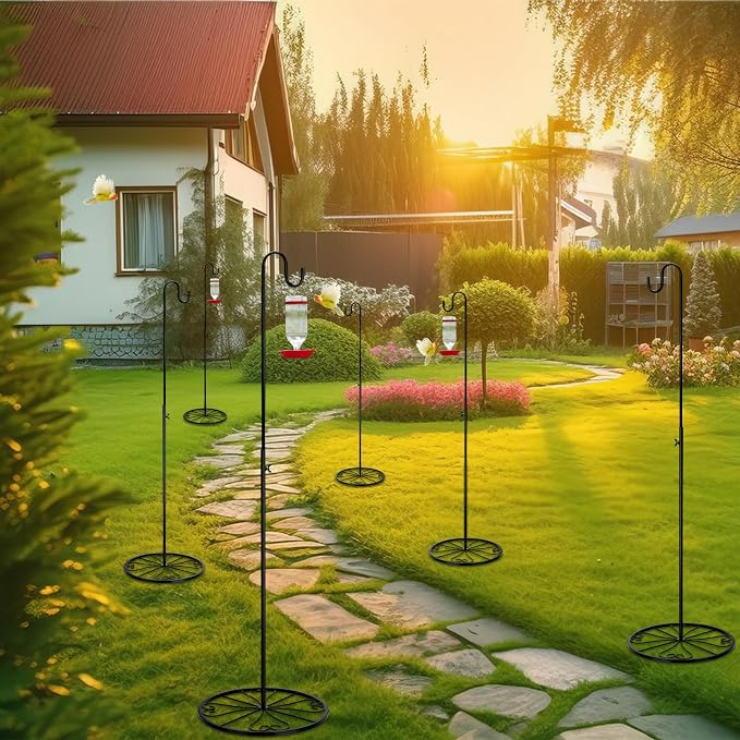 Blulu 2 Pack Adjustable Black Iron Shepherds Hook 34"-55" Shepherds Hook Metal Hummingbird Feeder for Wedding Event and Home Decor Garden Outdoor Plants Lantern Mason Jar Wind Chimes Wedding