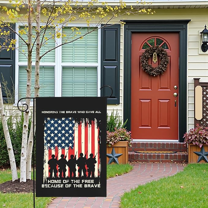 Memorial Day Patriotic Garden Flag Honoring Fallen Soldiers Home Of The Free Because Of The Brave Outdoor Yard USA Flags Honor And Brave House Banner Lawn Porch Patriotic Decor 12x18 Inch
