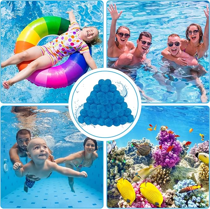 WLLEYAY 3.1 lbs Pool Filter Balls, New Upgrade Efficient Swimming Pool Filter Sand Alternative, Reusable Eco-Friendly Blue Filter Media Balls, Replace 110 lbs Filter Sand, Lasts for Several Seasons