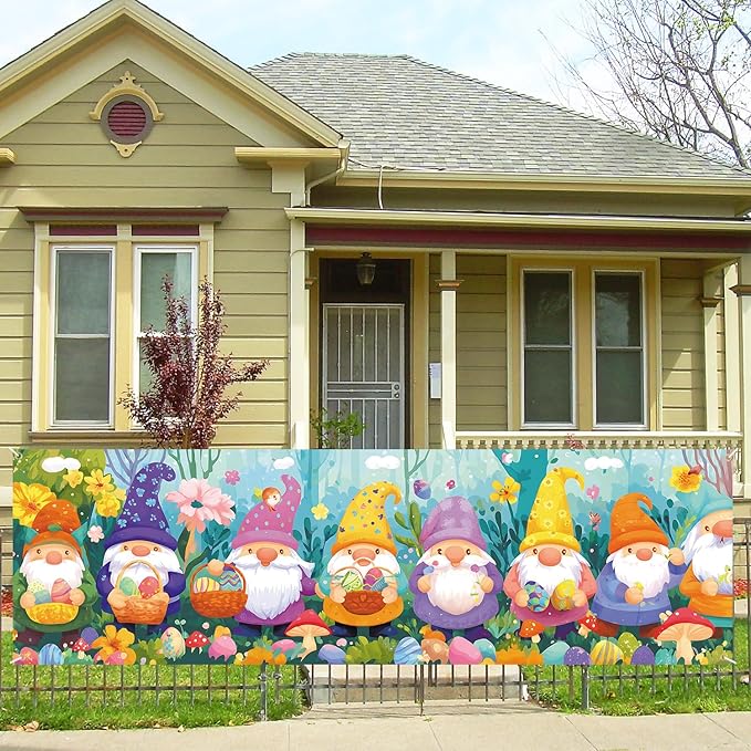 10x3 ft Extra Large Happy Easter Banner Outdoor 115''x35'' Cut Rabbit Banner for Fence Outside Garden Large Bunny Banners Yard