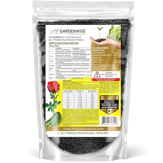 GARDENWISE 6-3-0 All-Purpose Professional Eco-Friendly Slow-Release Nitrogen Fertilizer with Iron & Calcium,Non-Burning, Enhances Soil Structure,for Indoor&Outdoor Plants,Vegetable Gardens (1/2 QUART)