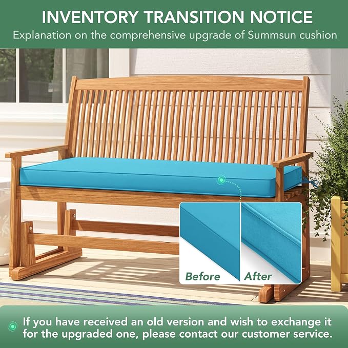 Summsun Outdoor Bench Cushion: Waterproof and Fade Resistant Patio Furniture Cushions - Non-Slip Bench Pad Cushion with Removable Cover for Garden Swing Porch Sofa Settee, 59 x 18 Inch, Teal