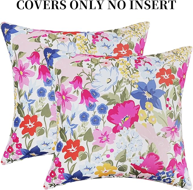 Adabana Spring Outdoor Waterproof Floral Pillow Covers Set of 2 Square Colorful Couch Cushion Cases 18x18 Inch Waterproof Decorative Pillows for Patio Garden Beach,Pink