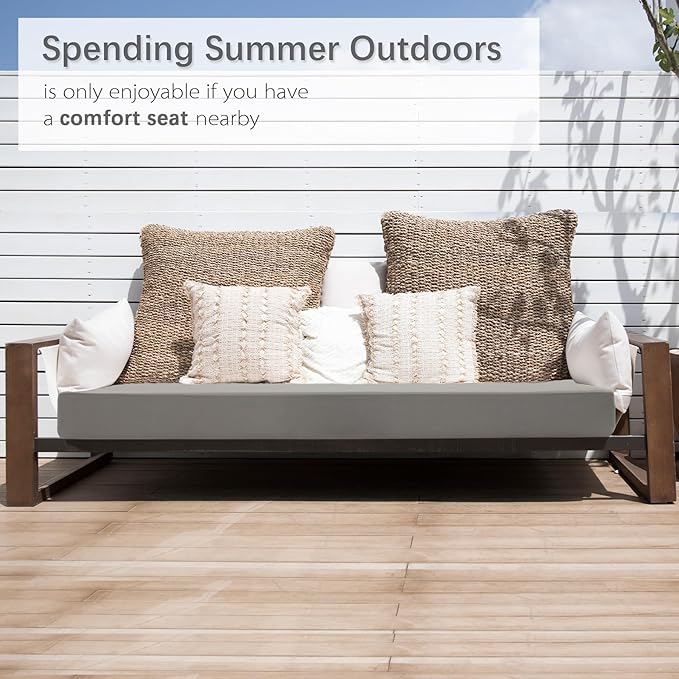 Favoyard Outdoor Bench Cushion 45 x 18 Inch Waterproof Patio Furniture Cushions 3-Year Color Fastness Garden Sofa Settee Couch Swing Pads with Handle and Attach Ties, Light Gray