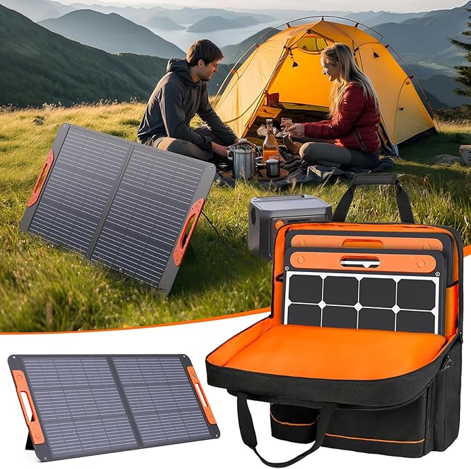 Solar Panel Storage Bag Compatible with Jackery SolarSaga 100/100X/200W & Anker Solix PS100/PS200, Portable Travel Carrying Case with Shoulder Strap & Internal Pockets, Black