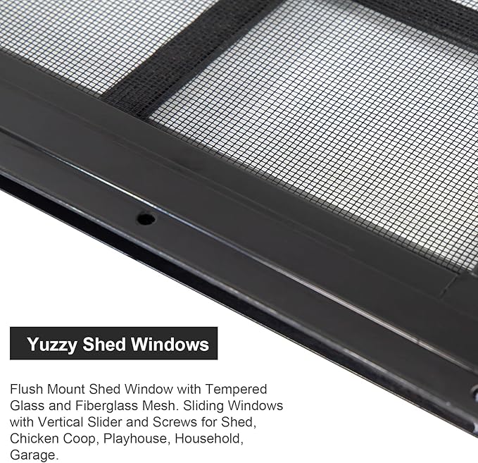 Yuzzy 14" x 21" Shed Windows with Tempered Glass and Fiberglass Screen, 2 Pack Small Sliding Windows for Shed, Chicken Coop, Playhouse, Household, Garage, Barns (Black)