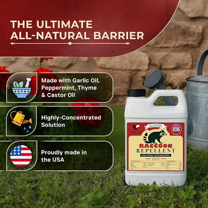 VarmiPro Raccoon Repellent Outdoor Spray Concentrate 32 oz – Natural Raccoon Deterrent for Yard, Garden & Lawn, Animal Repellent Outdoor Spray to Keep Raccoons Out of Your Yard