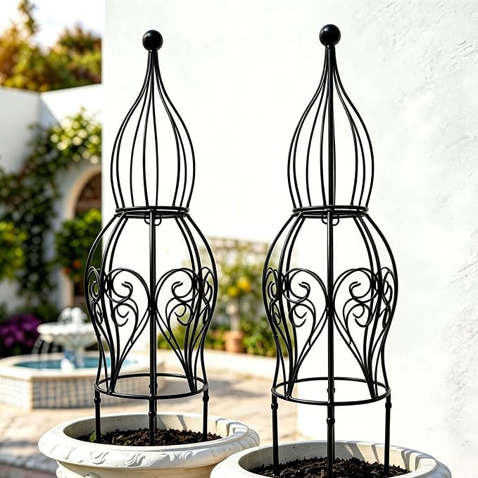 2-Pack Metal Garden Obelisk Trellis, 26.4" Butterfly Rose Plant Support | fits 9-12in planters,metal topiary trellis for roses clematis ivy jasmine, 2-pack patio outdoor plant support
