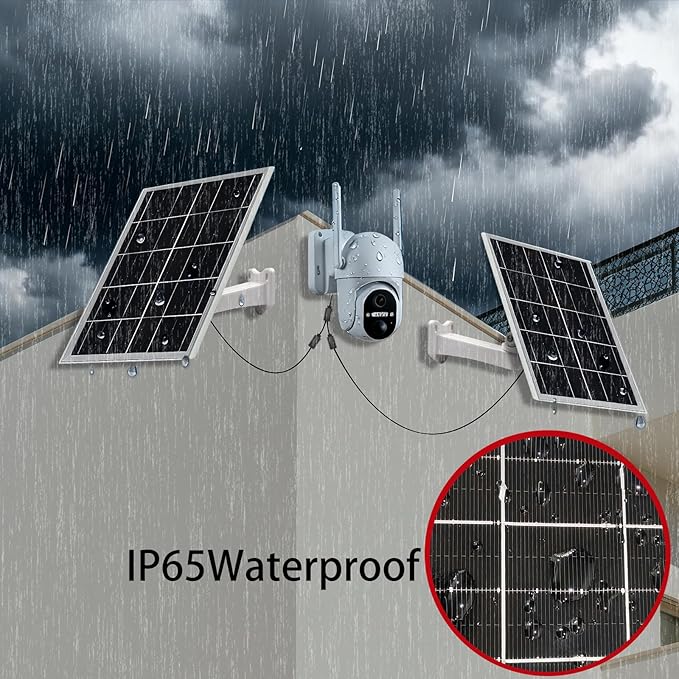 5V 16W Solar Panel for Security Camera IP65 Waterproof USB Solar Panel Charger Type-C Port、Micro USB Port&DC Port Solar Sanels for Cameras with 9.8ft Charging Cable (8W White 2pack)