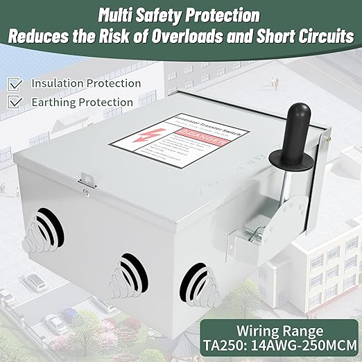 200-Amp, 3 Pole 120 V/240 V Generator Transfer Switch, 48,000 W Manual Transfer Switch for Home Generator, Meeting NEMA 3R Standards for Outdoor and Indoor General-Duty Double-Throw Safety Switches