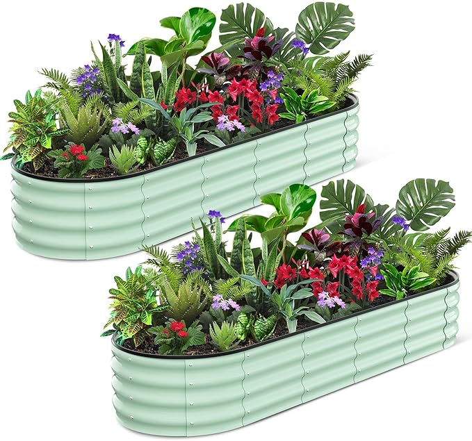 CABIHOME Garden Raised Garden Bed Kits, 8x2x1 ft Metal Raised Planter Bed, Open-Ended Base Garden Boxes Outdoor Galvanized Planter for Vegetables Flowers Rubber Edge, Green