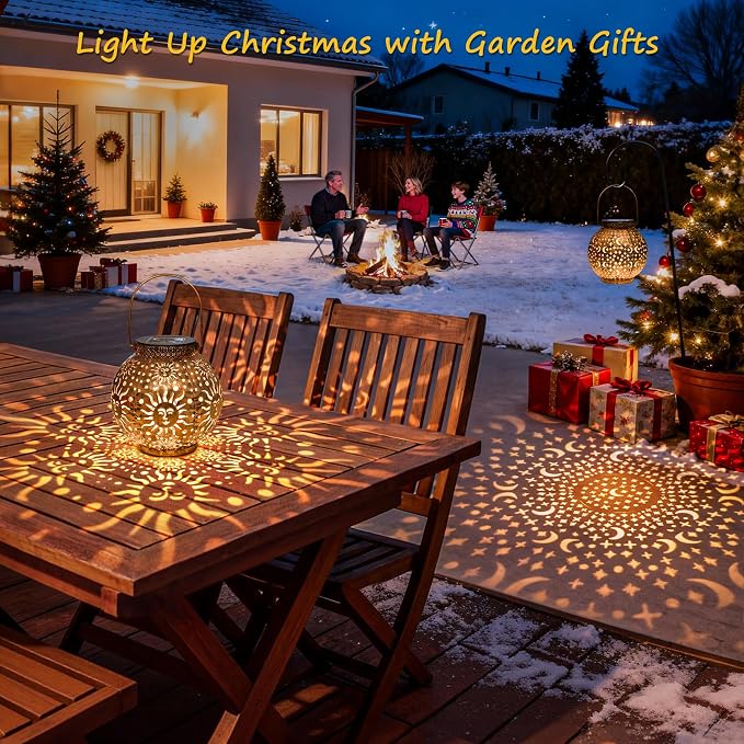 Go2garden 2Pack Solar Lanterns Outdoor Waterproof Mothers Day Gifts for Mom Moon Star Sun Solar Lights for Balcony, Yard,Birthday Gifts for Women Grandma Wife (Bronze)