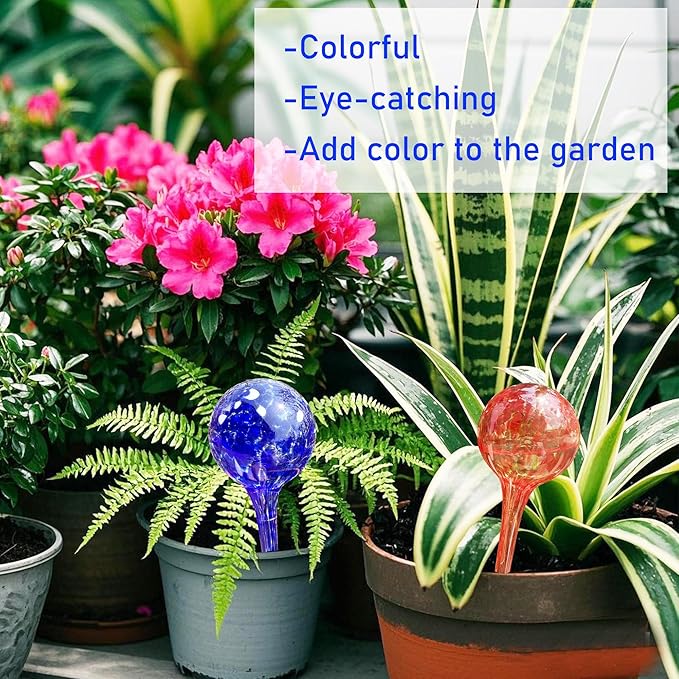Large Self Watering Globes for Plants Set of 6 - Automatic Glass Plant Watering Bulbs for Indoor & Outdoor Use - Multicolored Watering Devices for Daily Plant Care