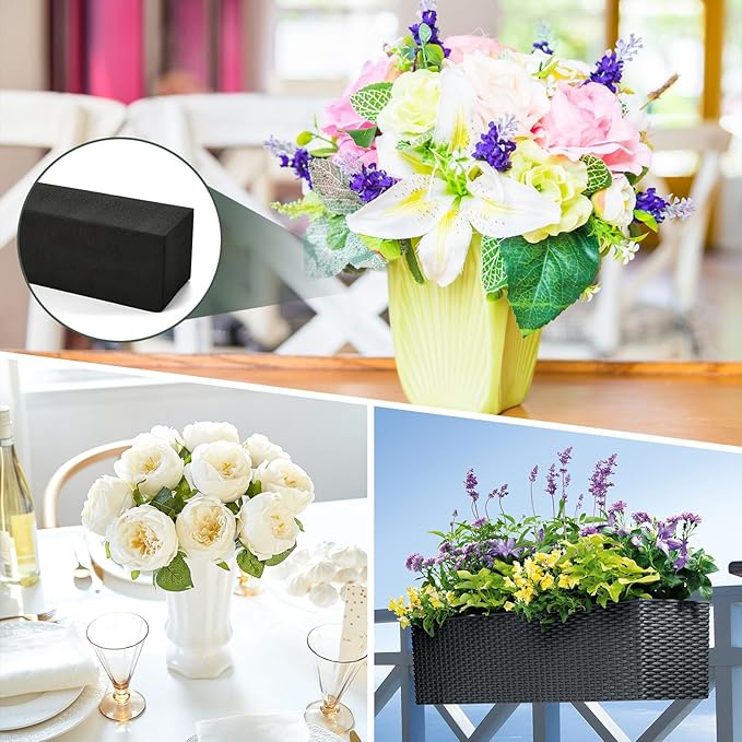 8 Pcs Reusable Floral Foam Blocks, 9" L x 3" W x 3" H Black Dry Flower Foam for Artificial Flowers, Foam for Wedding, Birthdays, Pary, Home Decorations