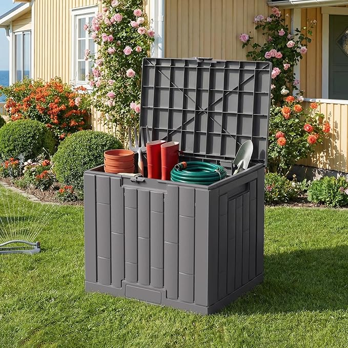Jocoevol Deck Box 30 Gal, UV Resistant & Waterproof Outdoor Storage Box with Lock, Easy Assemble Storage Bins Container for Pool Patio Garden