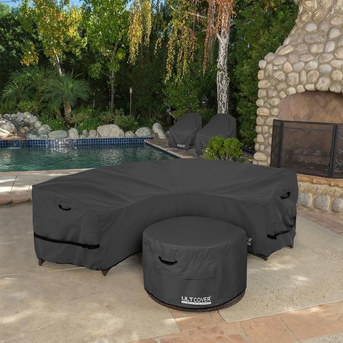 ULTCOVER Patio Curved Sofa Cover Waterproof for 3-4 Seater Outdoor Sectional Furniture Couch 126"(Back Arc Length) / 82"(Front Arc Length) x 32"(Deep), Black