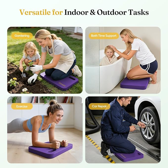 Grenebo 2-Pack 1.6" Extra Thick NBR Foam Garden Kneeling Pads, Ultra Soft Cushion Kneeling Pads for Gardening, Gardening Kneeling Pad for Baby Bathing, Work, Exercise, 17.3×11×1.6 in, Purple