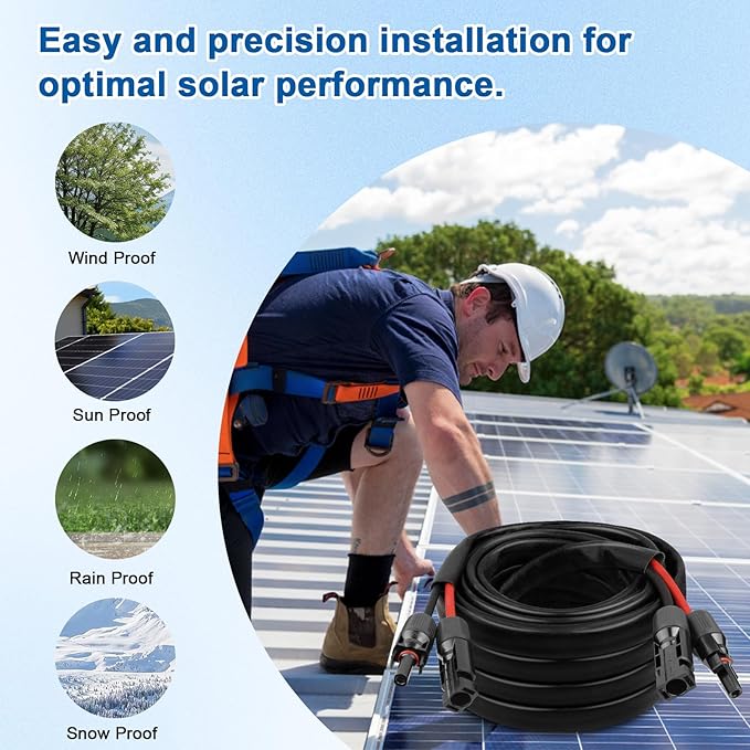 10AWG Solar Cable - 30FT Solar Panel Extension Cord 10 Gauge PV Wire with Flame Retardant Protective Sleeving Female & Male Waterproof Connector for RV, Photovoltaic Systems, Solar Panels (30 Feet)