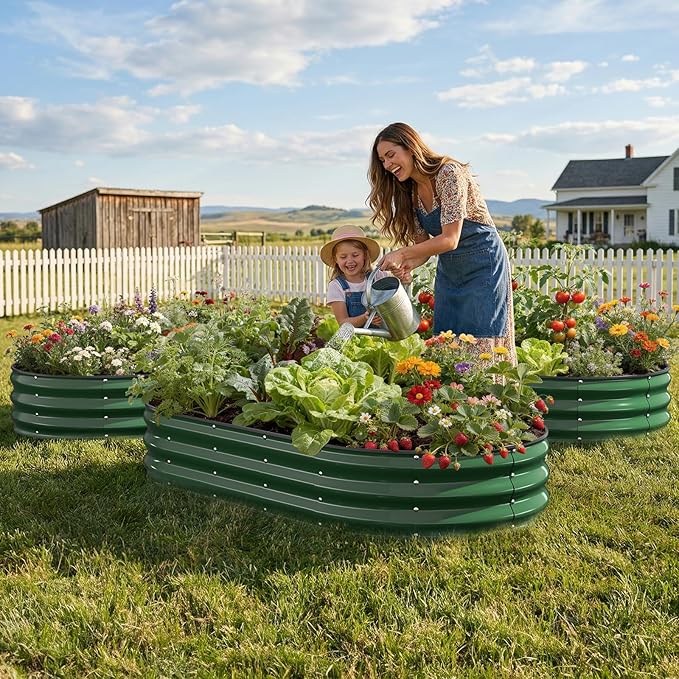 Pattiumo Galvanized Raised Garden Bed 6x3x1 FT, Oval Metal Raised Garden Bed Outdoor Planter Box with Open Bottom, Rust-Resistant Steel Garden Bed for Vegetables Herbs Flowers, Easy Assembly