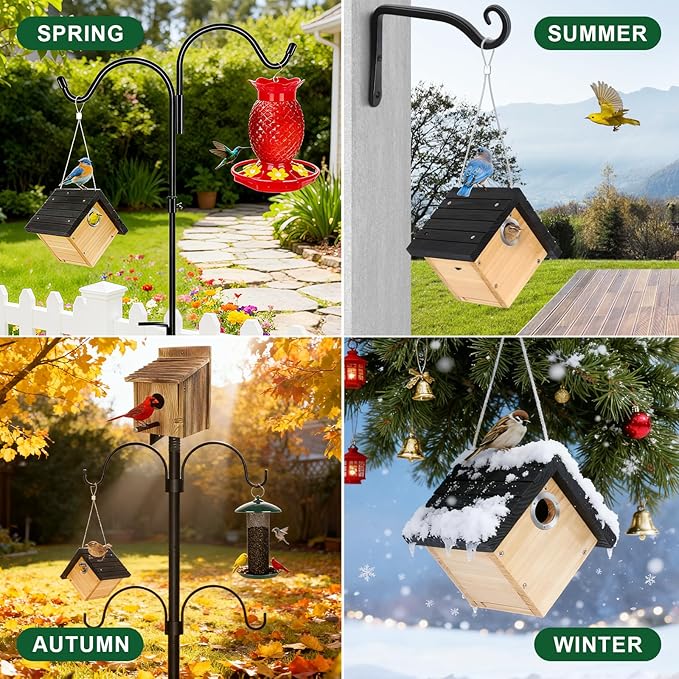 Gtongoko 1-1/8" Entrance Hole Wren House, Hanging Wren Bird Houses for Outside for Nesting with Metal Guar Bird Nest with Air Vents, Clean Door for Wildbird Watching 2 Pack Black
