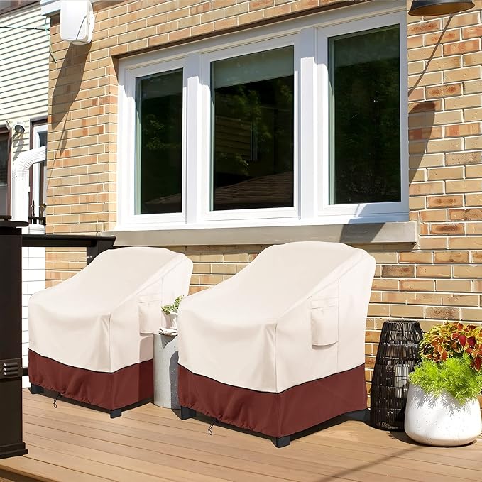 COSFLY Patio Furniture Covers 2 Pack, 600D Waterproof Outdoor Chair Covers for Deep Chairs, All-Weather UV Resistant Protection with Adjustable Straps & Air Vents, Fits up to 31.5"W x 33.6"D x 36"H