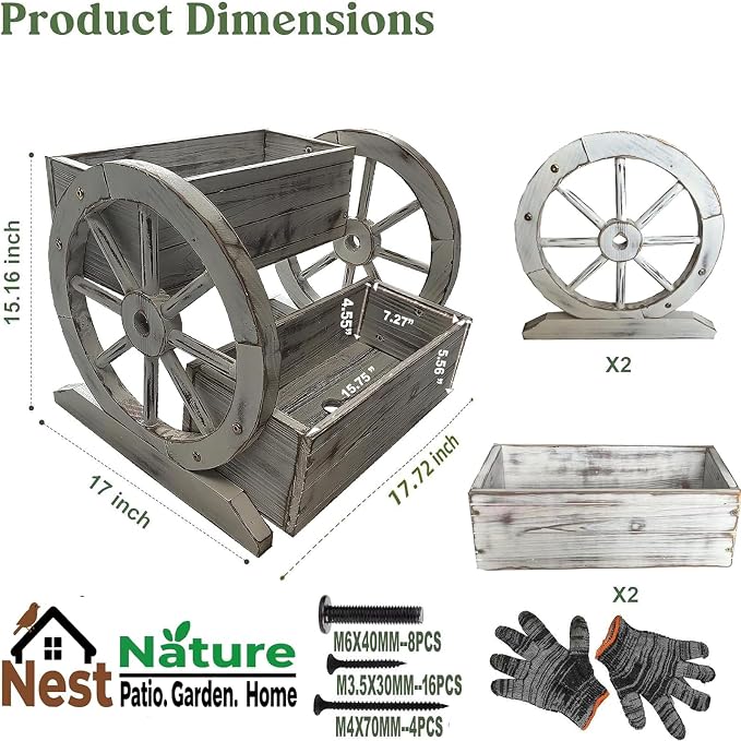 2 Tier Classic Wooden Wagon Planter Box|Outdoor Planter/Flower Pot for Indoor&Outdoor Plants-Rustic Garden Planter for Patio,Porch&Garden Decor- Raised Garden Bed for Succulents,Herbs,Vegetables