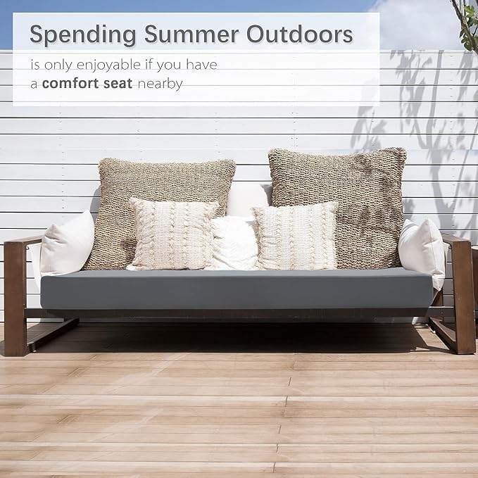Favoyard Outdoor Bench Cushion 48 x 18 Inch Waterproof Patio Furniture Cushions 3-Year Color Fastness Garden Sofa Settee Couch Swing Pads with Handle and Attach Ties, Dark Gray