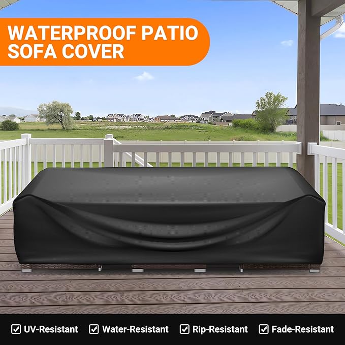 WLEAFJ Patio Furniture Covers Rectangle, Outdoor Table Covers Waterproof, Heavy Duty Outdoor Furniture Cover, Patio Sectional Set Cover 126.4"L x 63.4"W x 28"H, Black