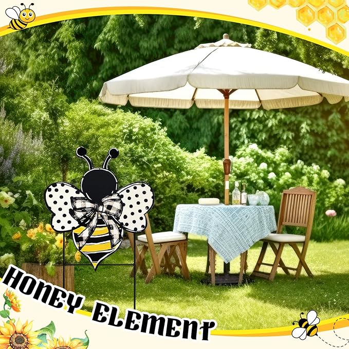 Weysat Summer Yard Sign Polka Dot Bee Metal Decoration Outdoor 13.7 Inch Summer Decoration for Home Outdoor Honey Bee Welcome Porch Decor with Stakes Waterproof for Garden Patio Lawn Party Walkway