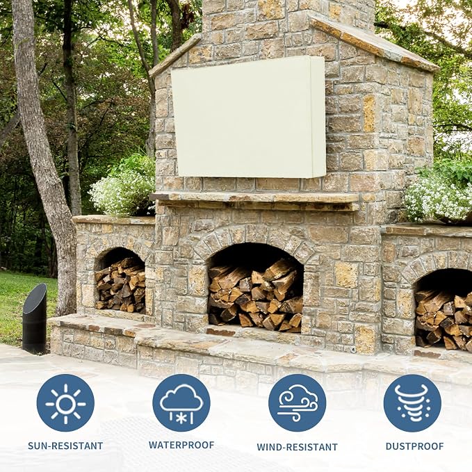 Easy-Going Outdoor TV Cover with Roll Up Front Flat - Waterproof & Weatherproof for 52-55 inch Flat Screen TV, Beige