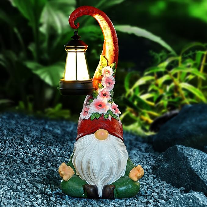 Zen Garden Gnomes Statues Solar Lights Figurine Outdoor Lantern | Lawn Porch Patio Yard Decor, Balcony Home, Birthday Gifts for Grandma Mom Women Sisters