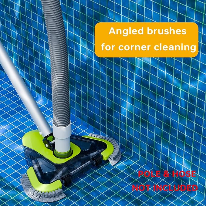 Upgrade Pool Vacuum Head with Wheels & Side Brushes, Universal Rotatable Hose Adapter,Weighted Triangular Shape, for Inground/Above Ground Swimming Pools,Sepetrel