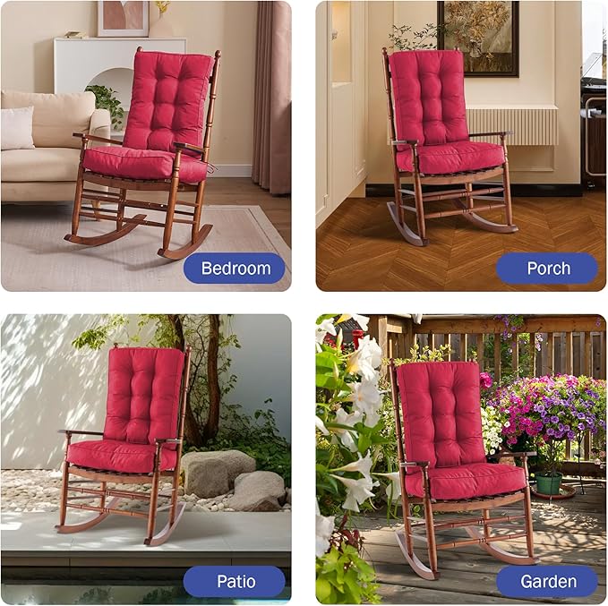 IPYNBAP Rocking Chair Cushion, Waterproof and Fade-Resistant Patio Chair Cushions, Tufted Chair Pads for Rocker Furniture, 18x18 Inch, Indoor/Outdoor Seat Cushions with Ties, Burgundy