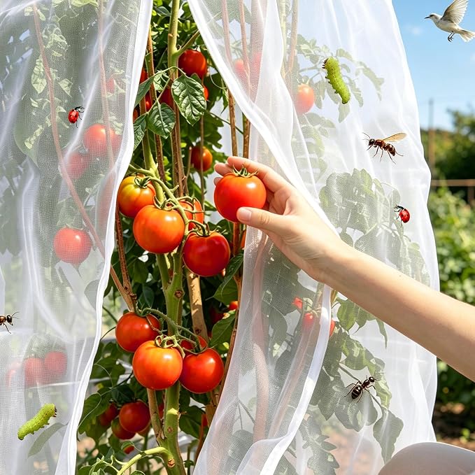 4PCS 2.7Ft × 3.3Ft Fruit Tree Netting with Zipper and Drawstring, 60 Mesh Thickened Garden Bird Netting for Blueberry Bushes, Fruits, Vegetables, Insect Bird Barrier Mesh Protective Cover
