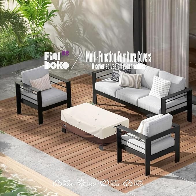 Patio Coffee Table Cover, 42"L x 26"W x 16"H Patio Rectangular Side Table Covers,100% Waterproof 600D Heavy Duty Outdoor Table Cover,Beige&Brow