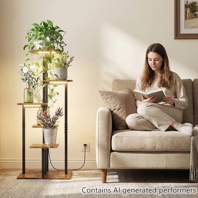 5 Tier Plant Stand Indoor with Grow Light for Multiple Plants | Corner Flower Stand with Vintage Design, Multi-Layer Plant Shelf, Sturdy Build, Ideal for Living Room & Indoor Plant Display