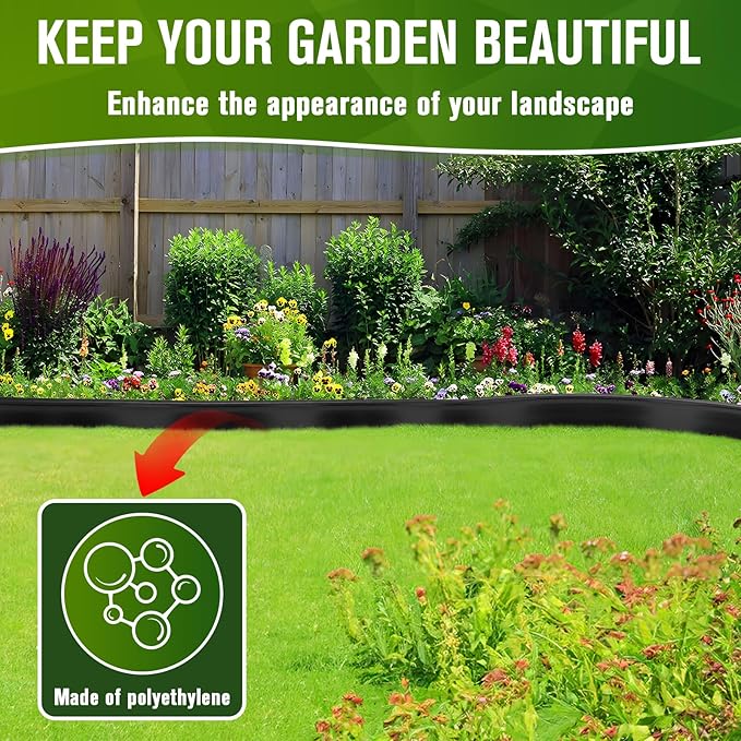 Garden Edging, 3" x 100' Landscape Edging, No Dig Edging for Landscaping with 120 Pcs Anchoring Spikes, Flexible Landscape Border Edging for Landscaping, Yard Lawn, Flower Beds(Black)