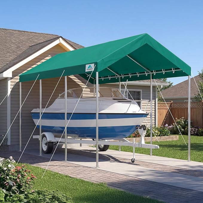 ADVANCE OUTDOOR 10x20 ft Heavy Duty Carport Potable Car Canopy Garage Party Tent Boat Shelter, Adjustable Height from 9.5 ft to 11 ft, Green