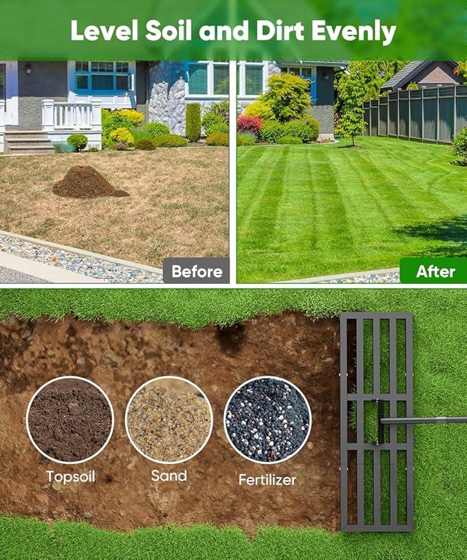 Raised Garden Bed Kit and Lawn Leveling Rake
