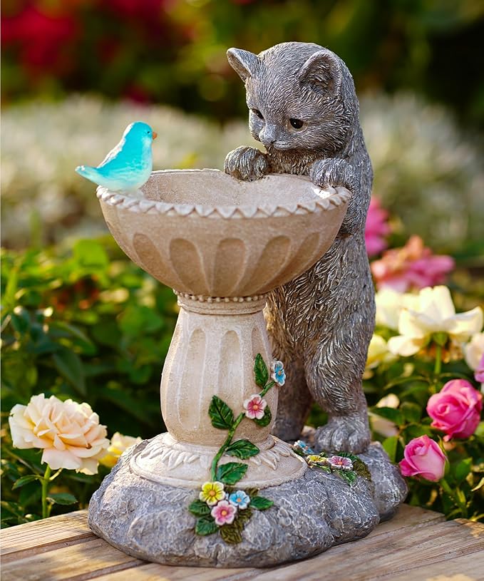 Nacome Solar Cat Statue for Garden Decor: IP44 Weatherproof Resin with Automatic Lighting - No Installation- Outdoor Yard Patio Balcony Art - Birthday Gifts for Bird Lovers Mom Grandma Women | Outdoor Yard Patio Balcony Front Decorations, Birthday Gift...