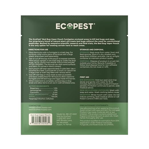 Bed Bug Vapor Pouch | Natural Bedbug Killer for Treating Luggage, Mattress, Beds, Couches, and More | Home Pest Fumigant and Fogger for Indoor Treatment of Bed Bugs | Kills Bed Bugs and Eggs