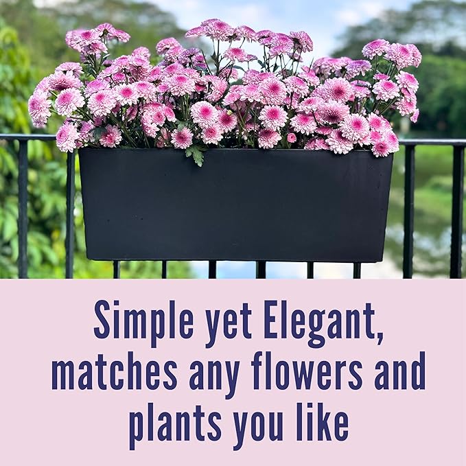 LaLaGreen Railing Planter Boxes (14 Inch, 2 Pack) Self-Watering Window Box Planters with Brackets, Rectangular Hanging Flower Pots for Balcony Deck Fence, Outdoor Herb Garden Plastic Planters Black