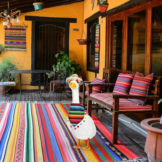 Shyyween Mexican Porch Goose Outfit for 23"/ 17'' Lawn Goose Statue Sombrero with Bandana Scarf for Garden Patio Yard Decor(Colorful)