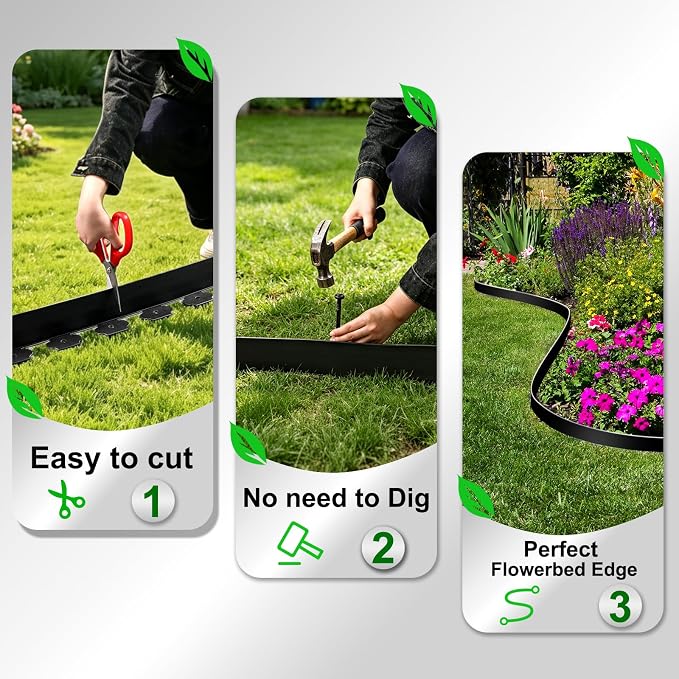 3 Inch x 100FT Garden Edging Border, Plastic Edging for Landscaping with 150pcs Spikes