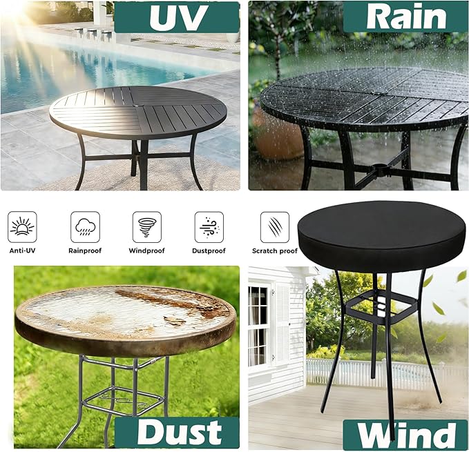 SUNICO Outdoor Round Dining Table Cover 60" Dia, Patio Table Cover Round for Patio Circle Coffee Table & Dining Table & Picnic Table.Windproof, Waterproof, Stain-Resistant, Durable Table Cover