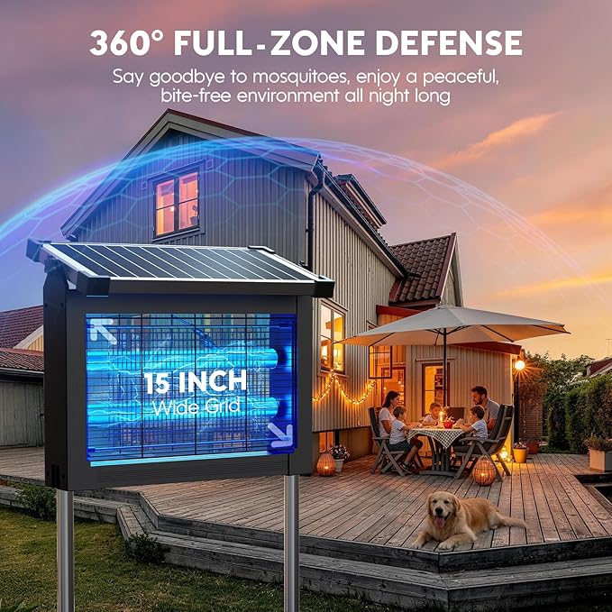 Solar Bug Zapper Outdoor, Mosquito Zapper 4500V Cordless Waterproof, Auto On/Off, Portable Type-C & Solar Powered Bug Zapper, Electric Mosquito Trap Fly Zapper Killer for Patio Garage Yard Camping